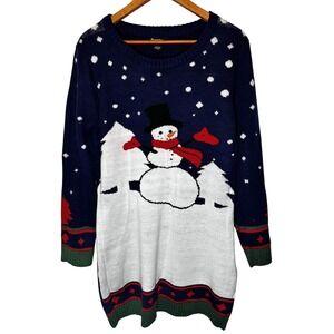 Repartee Snowman Heavy Sweater Dress Navy Blue Green Red Women's Size XL